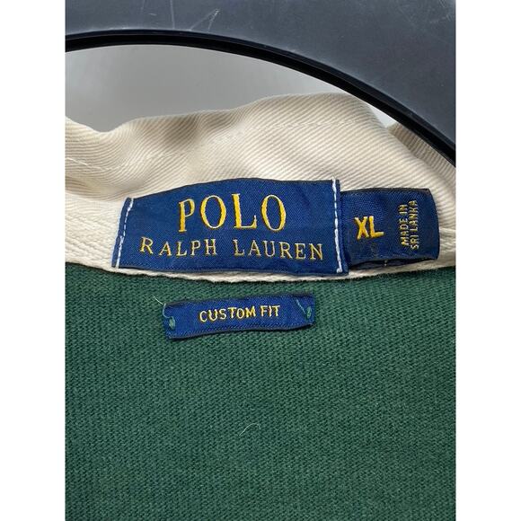 POLO RALPH LAUREN Men's Green-White Striped Custom Fit Rugby Polo Shirt SZ XL - Picture 8 of 11